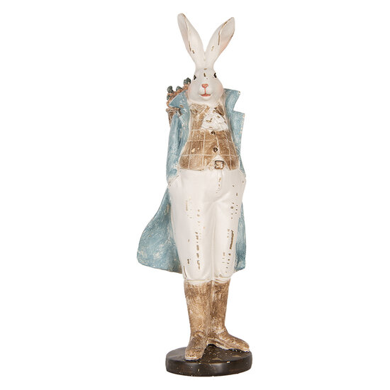 Clayre & Eef | Decoratie Konijn Wit Blauw 13x12x38 cm | 6PR5156