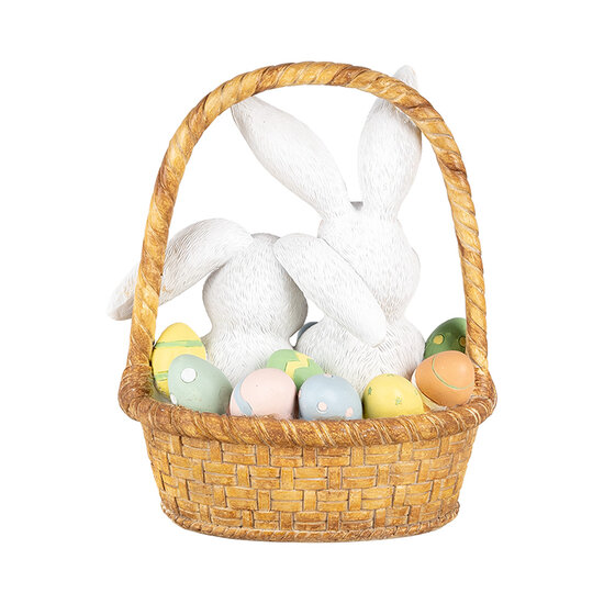 Clayre & Eef | Decoratie Beeld Konijnen in mand Wit Bruin 17x13x20 cm | 6PR5219