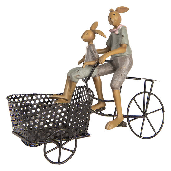 Clayre & Eef | Decoratie Konijn op fiets Bruin Blauw 28x12x23 cm | 6PR5421