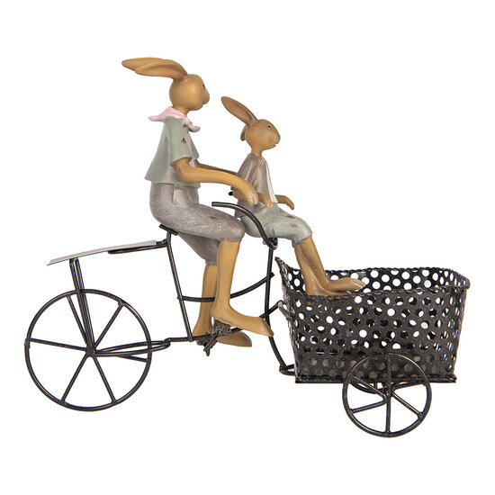 Clayre & Eef | Decoratie Konijn op fiets Bruin Blauw 28x12x23 cm | 6PR5421