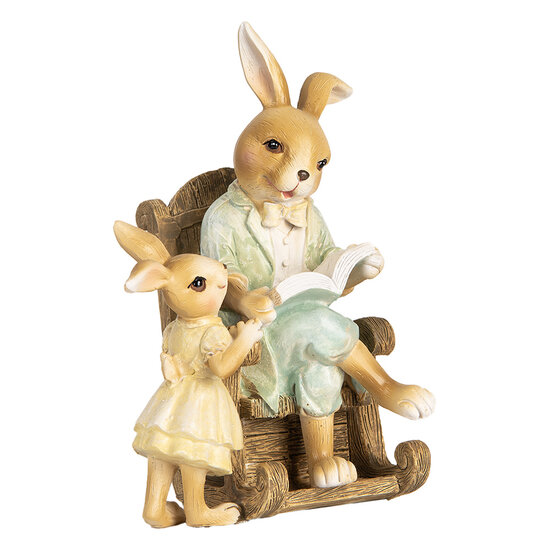 Clayre & Eef | Decoratie Beeld Konijn Beige Groen Geel 12x11x17 cm | 6PR5454