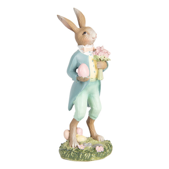 Clayre & Eef | Decoratie Beeld Konijn Beige Blauw 5x5x13 cm | 6PR5435