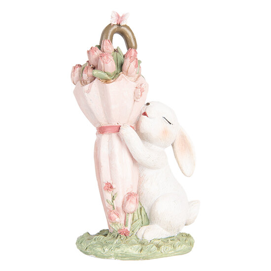 Clayre & Eef | Decoratie Beeld Konijn Wit Roze 9x7x15 cm | 6PR5458