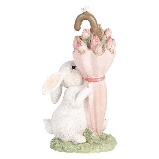 Clayre & Eef | Decoratie Beeld Konijn Wit Roze 9x7x15 cm | 6PR5458