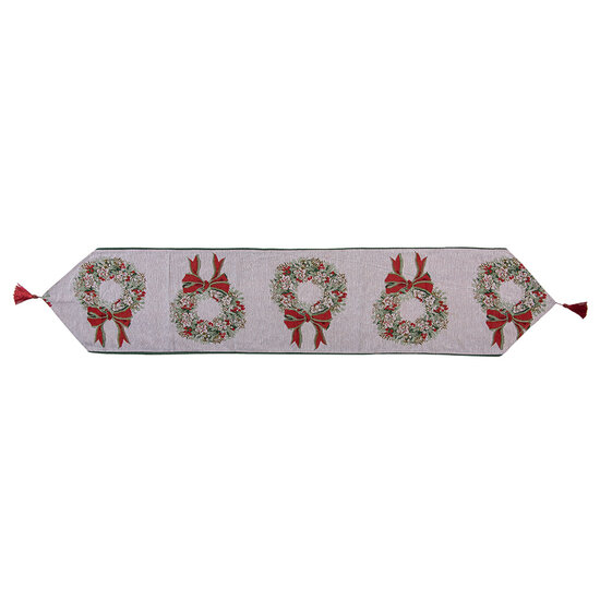 Clayre & Eef | Tafelloper Beige Rood 33x180 cm | KT065.010