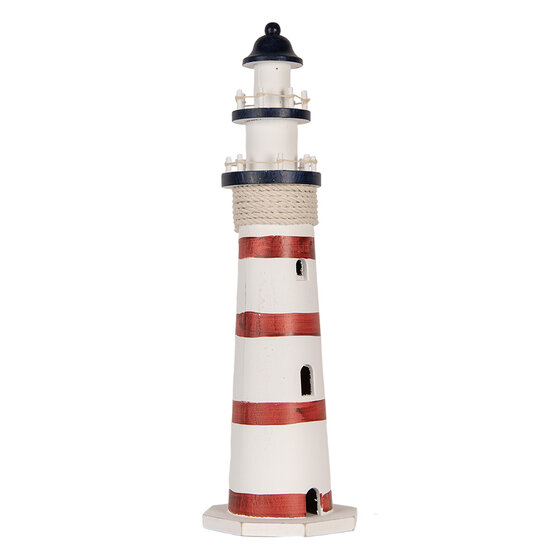 Clayre &amp; Eef | Decoratie Vuurtoren Wit Rood &oslash; 15x48 cm | 6H2411
