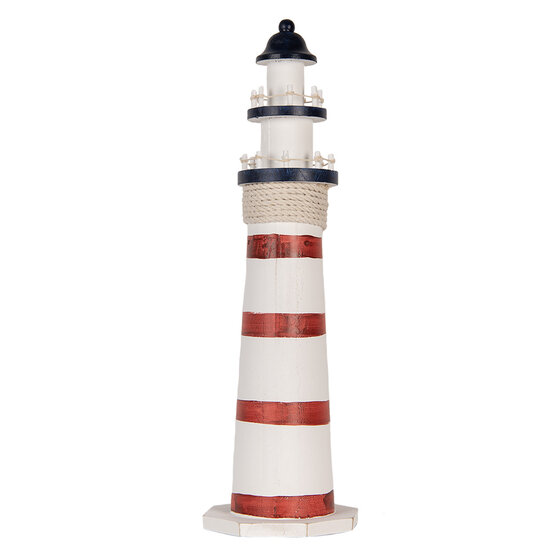 Clayre &amp; Eef | Decoratie Vuurtoren Wit Rood &oslash; 15x48 cm | 6H2411