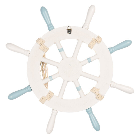 Clayre &amp; Eef | Decoratie Stuurwiel Wit Blauw &oslash; 34x3 cm | 6H2403