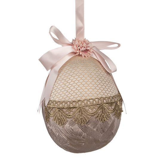 Clayre &amp; Eef | Decoratie Hanger Ei Beige Roze &oslash; 14x18 cm | 65916