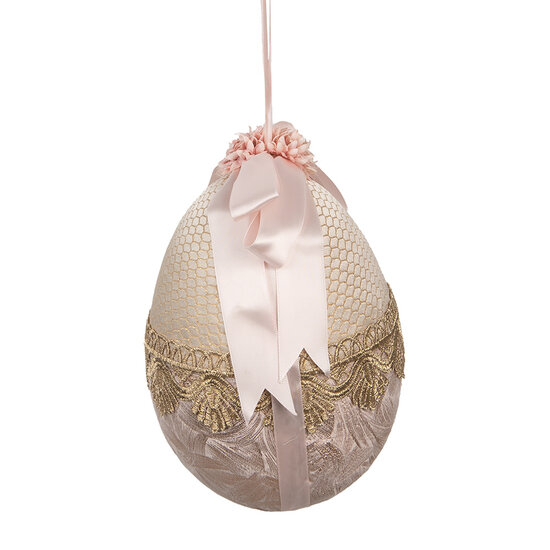 Clayre &amp; Eef | Decoratie Hanger Ei Beige Roze &oslash; 14x18 cm | 65916