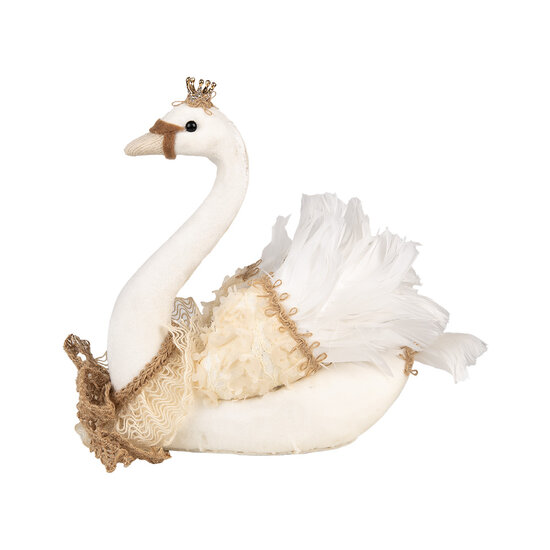 Clayre &amp; Eef | Decoratie Zwaan Wit Beige 28x14x28 cm | 65931