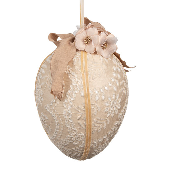 Clayre &amp; Eef | Decoratie Hanger Ei Beige Wit &oslash; 20x28 cm | 65949