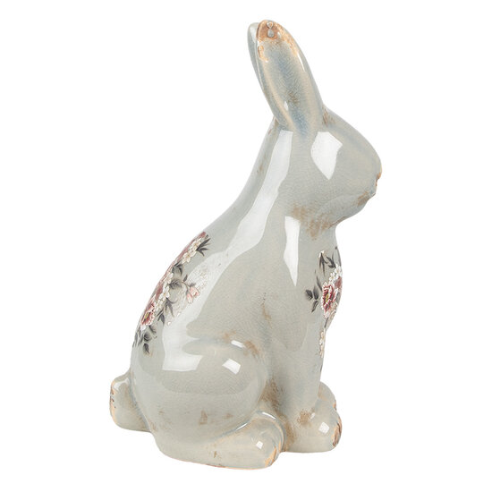 Clayre & Eef | Decoratie Beeld Konijn Grijs Roze 16x12x27 cm | 6CE1968L