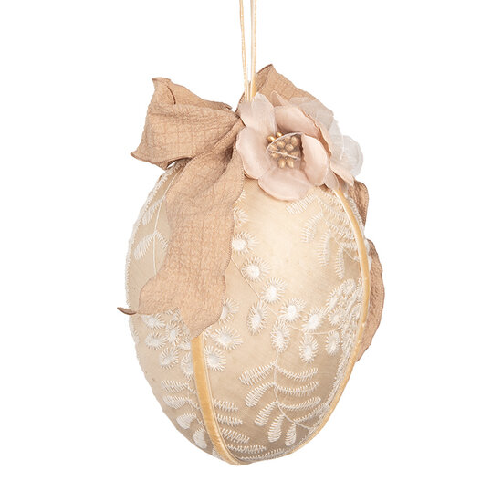 Clayre &amp; Eef | Decoratie Hanger Ei Beige Wit &oslash; 11x17 cm | 65952