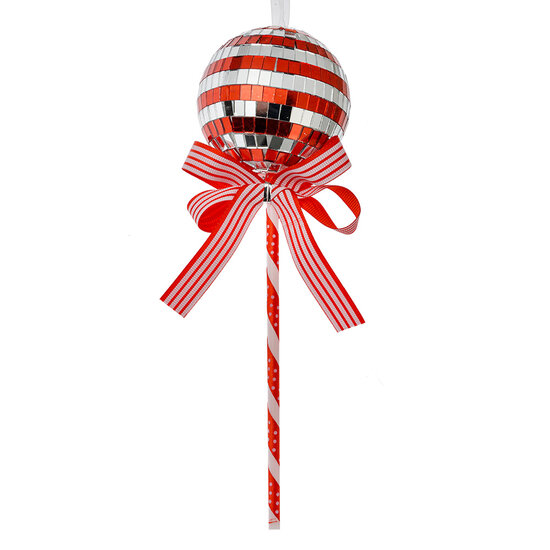 Clayre & Eef | Kerstdecoratie Hanger Lolly Rood Zilverkleurig ø 9x25 cm | 66115R