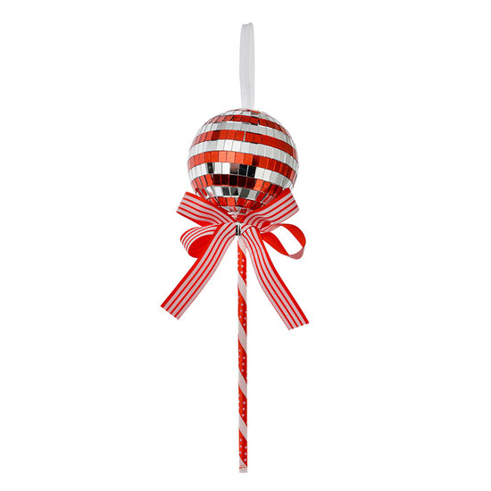 Clayre & Eef | Kerstdecoratie Hanger Lolly Rood Zilverkleurig ø 9x25 cm | 66115R