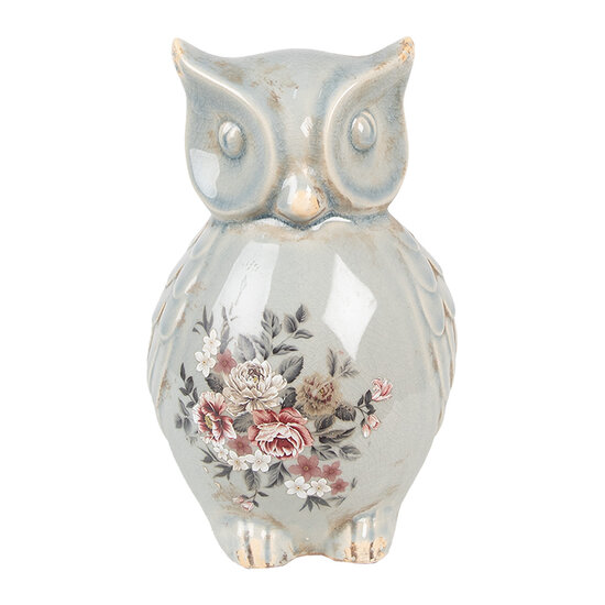 Clayre & Eef | Decoratie Beeld Uil Grijs Roze 13x12x22 cm | 6CE1967L