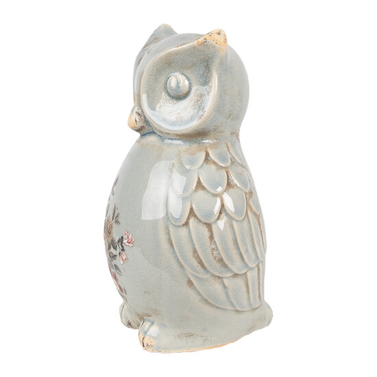 Clayre & Eef | Decoratie Beeld Uil Grijs Roze 13x12x22 cm | 6CE1967L