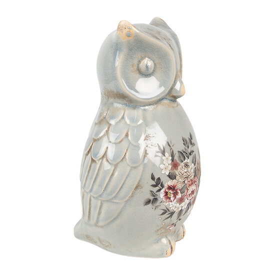 Clayre & Eef | Decoratie Beeld Uil Grijs Roze 13x12x22 cm | 6CE1967L
