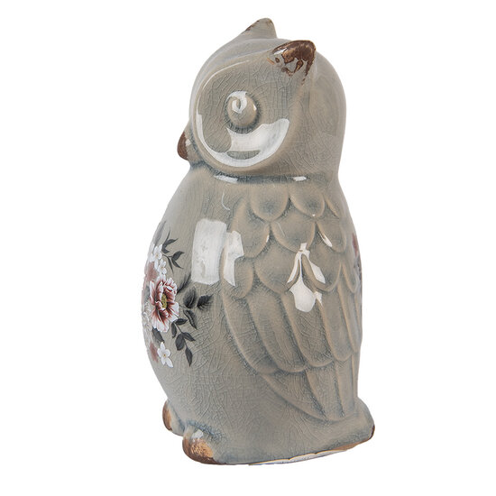 Clayre & Eef | Decoratie Beeld Uil Grijs Roze 11x10x17 cm | 6CE1967M