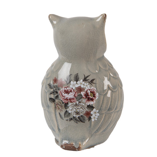 Clayre & Eef | Decoratie Beeld Uil Grijs Roze 11x10x17 cm | 6CE1967M