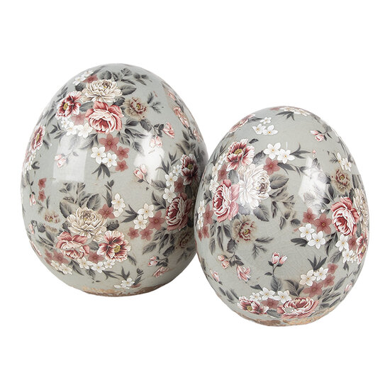 Clayre &amp; Eef | Decoratie Beeld Ei Grijs Roze &oslash; 10x12 cm | 6CE1972M