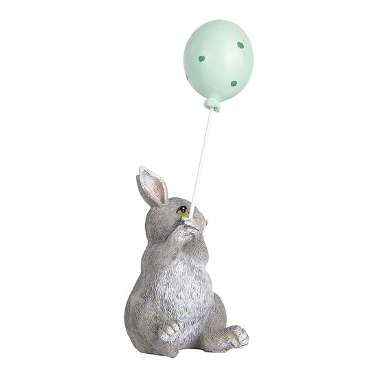 Clayre & Eef | Decoratie Beeld Konijn met Ballon Grijs Blauw 7x6x18 cm | 6PR5475