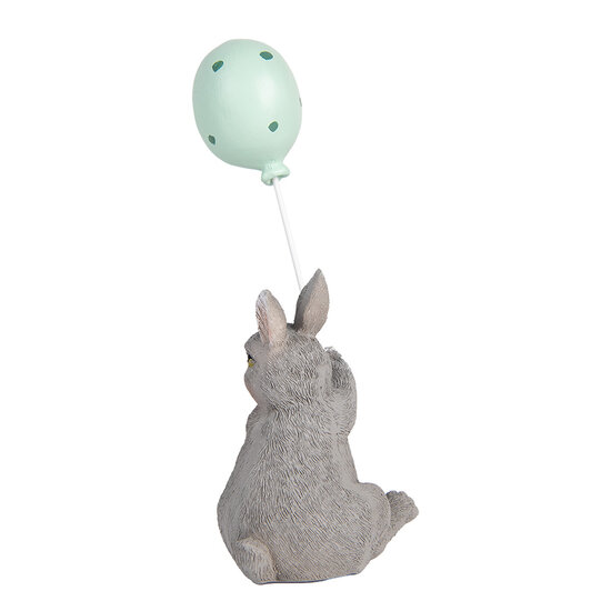 Clayre & Eef | Decoratie Beeld Konijn met Ballon Grijs Blauw 7x6x18 cm | 6PR5475