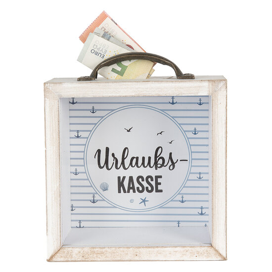 Clayre & Eef | Spaarpot Wit Bruin 15x8x18 cm | 65878