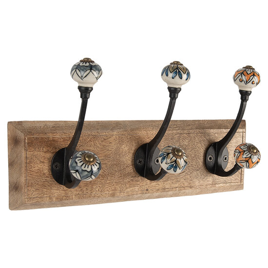 Clayre & Eef | Wandkapstok 3 haken Bruin 31x10x16 cm | 6H2394