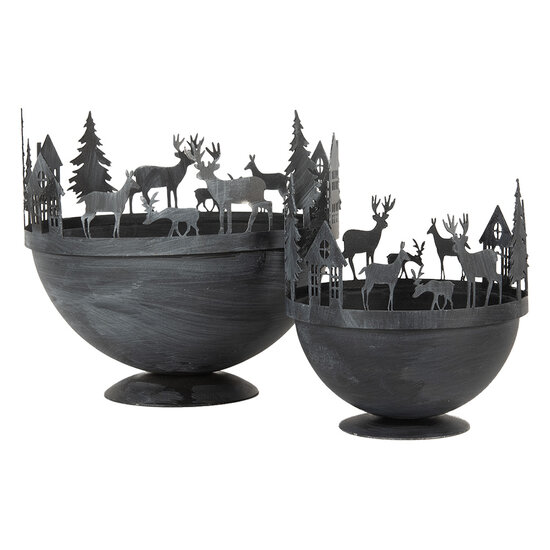 Clayre & Eef | Decoratie schaal (set van 2) Grijs ø 19x17 / ø 13x14 cm | 6Y5787