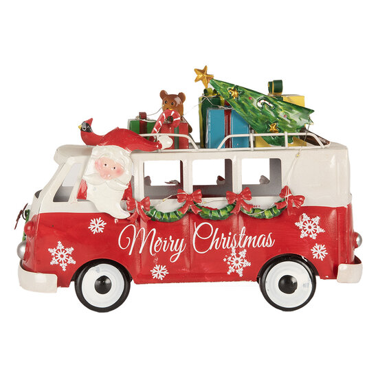 Clayre &amp; Eef | Decoratie Bus met LED Rood Wit 31x15x21 cm / 2xAA | 6Y5855