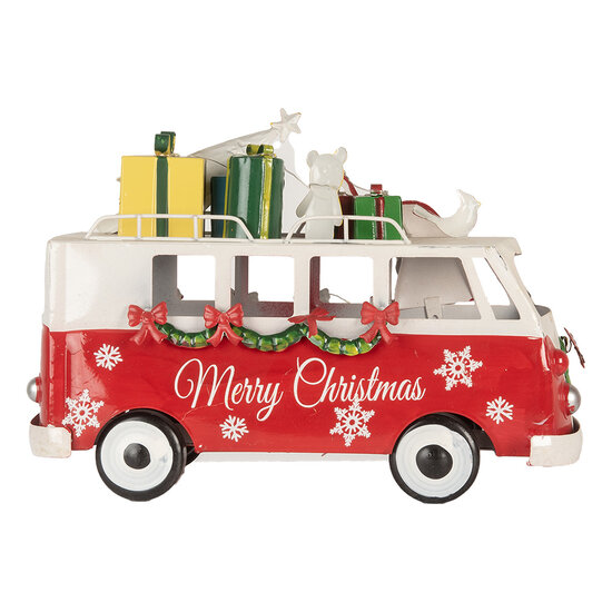 Clayre &amp; Eef | Decoratie Bus met LED Rood Wit 31x15x21 cm / 2xAA | 6Y5855