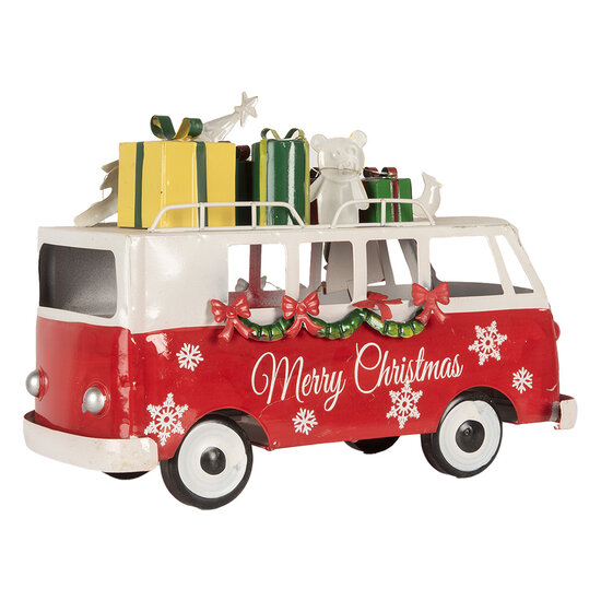 Clayre &amp; Eef | Decoratie Bus met LED Rood Wit 31x15x21 cm / 2xAA | 6Y5855