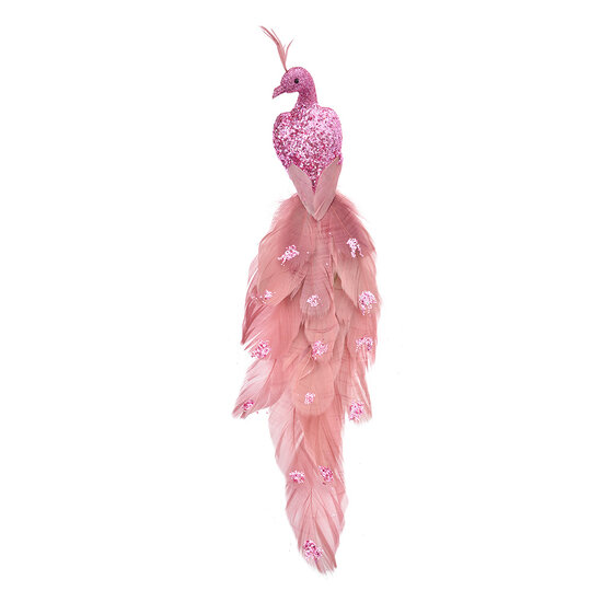 Clayre & Eef | Kerstdecoratie Vogel Roze 30x7x10 cm | 66139