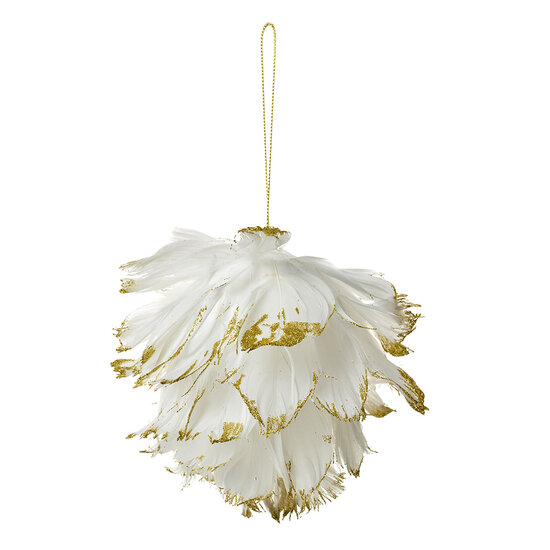 Clayre & Eef | Decoratie hanger Bloem Wit Goudkleurig 12x12x12 cm | 66148