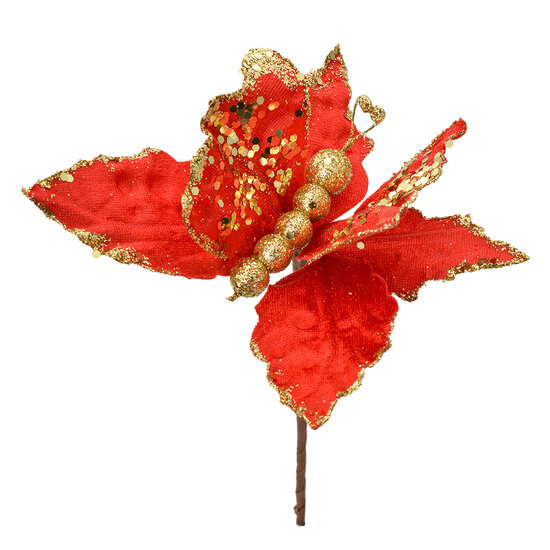Clayre & Eef | Kerstdecoratie Vlinder Rood Goudkleurig 20x4x25 cm | 66162