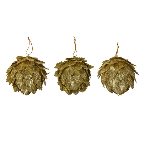 Clayre & Eef | Kerstdecoratie Bloem (set 3) Goudkleurig ø 8x8 cm | 66172GO