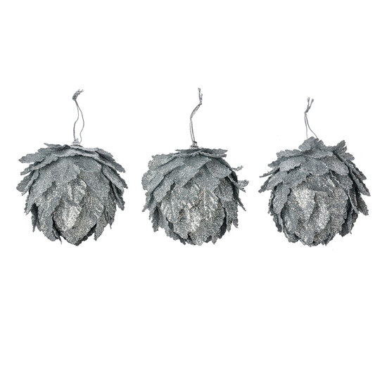 Clayre & Eef | Kerstdecoratie Bloem (set 3) Zilverkleurig ø 8x8 cm | 66172ZI