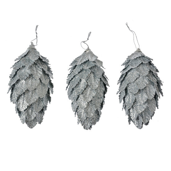 Clayre & Eef | Kerstdecoratie Bloem (set 3) Zilverkleurig ø 7x13 cm | 66173ZI