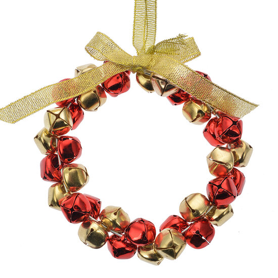 Clayre & Eef | Decoratie hanger Krans Rood Goudkleurig ø 11x2 cm | 66201
