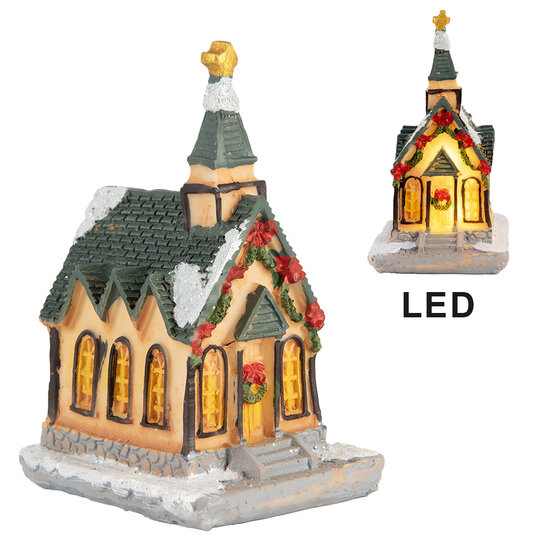 Clayre & Eef | Decoratie Huisje met LED Oranje Groen 6x5x9 cm | 6PR5736