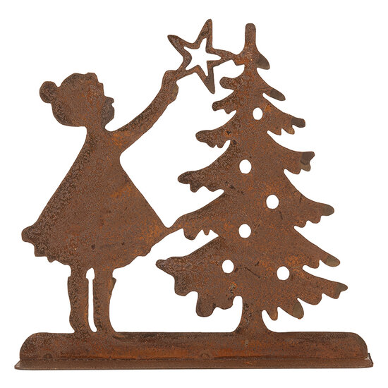 Clayre & Eef | Kerstdecoratie Kind met Kerstboom Bruin 14x5x14 cm | 6Y5780