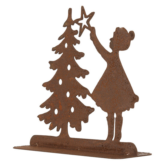 Clayre & Eef | Kerstdecoratie Kind met Kerstboom Bruin 14x5x14 cm | 6Y5780