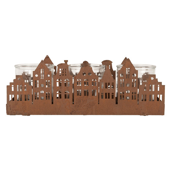 Clayre & Eef | Theelichthouder Kerst Huisjes Bruin 30x9x11 cm | 6Y5783