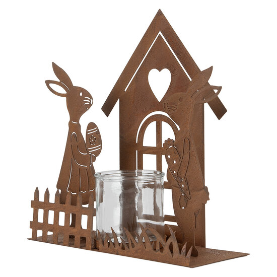 Clayre & Eef | Theelichthouder Huisje met konijnen Bruin 26x9x26 cm | 6Y5786