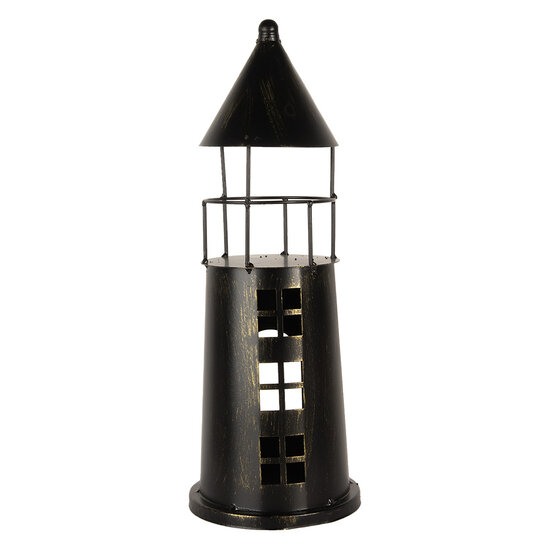 Clayre & Eef | Decoratie Vuurtoren Zwart ø 16x45 cm | 6Y5790