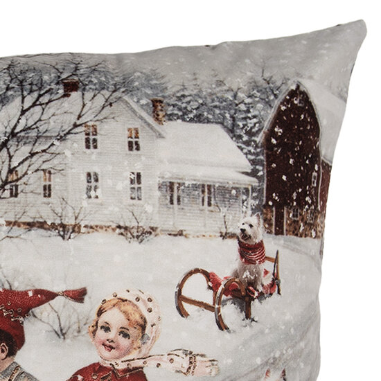 Clayre & Eef | Kussenhoes Grijs Rood 45x45 cm | KT021.410