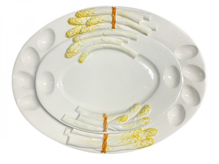 Ovale schaal asperges wit geel met 2 eigaten 36 x 26 cm | AL015 | Piccobella