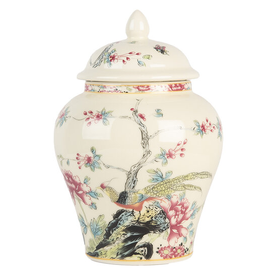 Clayre & Eef | Decoratie pot met deksel Beige Roze ø 12x18 cm | 6CE2141